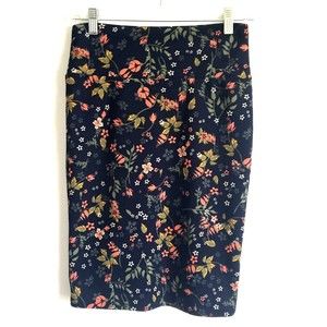 LuLaRoe Navy Blue Floral Cassie Skirt Waffle Pencil Stretch Size XS NWOT